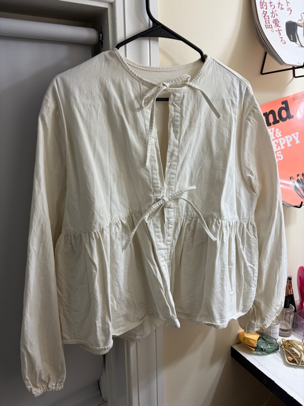 OLIVE Women's Cream Tie-Front Peplum Blouse